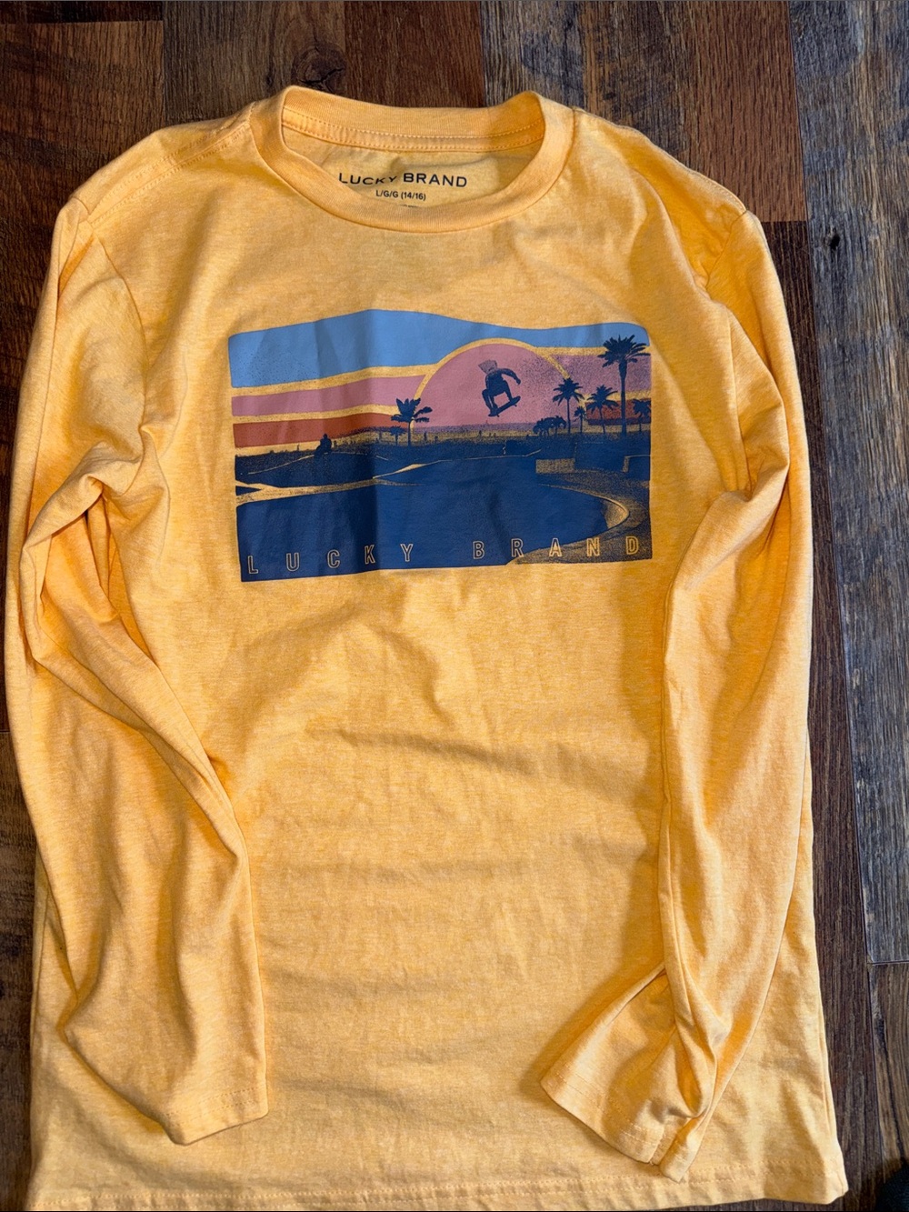 Lucky Brand boys Long-Sleeve Graphic Tee - Yellow with Blue Print